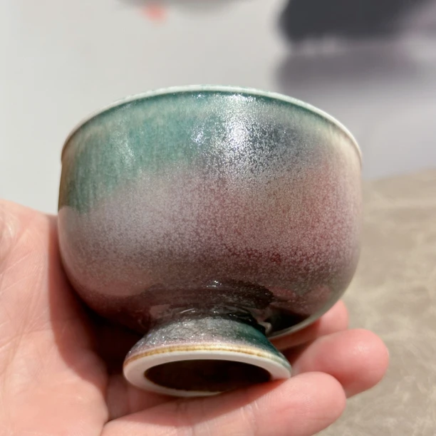 潮简高温窑变孤品主人杯高脚杯100cc手拉坯茶杯