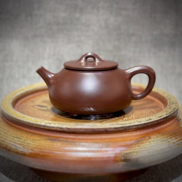 潮简正品 吴义永石瓢壶200cc紫泥黑金刚内推孔景舟潮州手拉紫砂壶