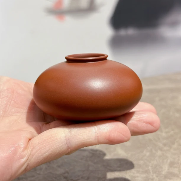 邱桂彪朱泥盖置6.5×3.5cm潮州手拉朱泥壶全手工小花器茶壶