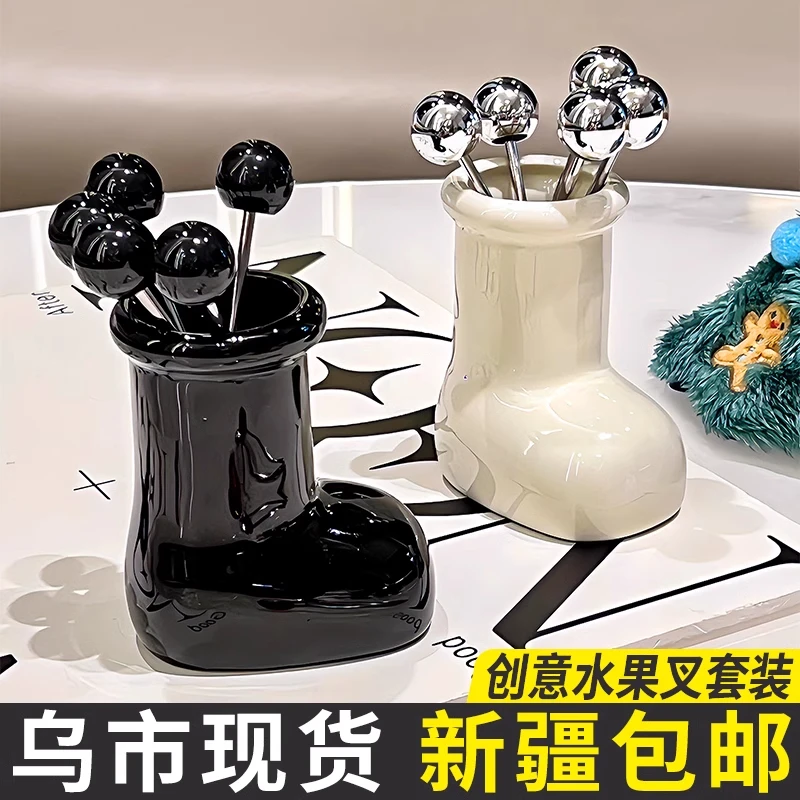 新疆包邮水果叉套装家用高颜值轻奢不锈钢小叉子轻奢高级感水果签