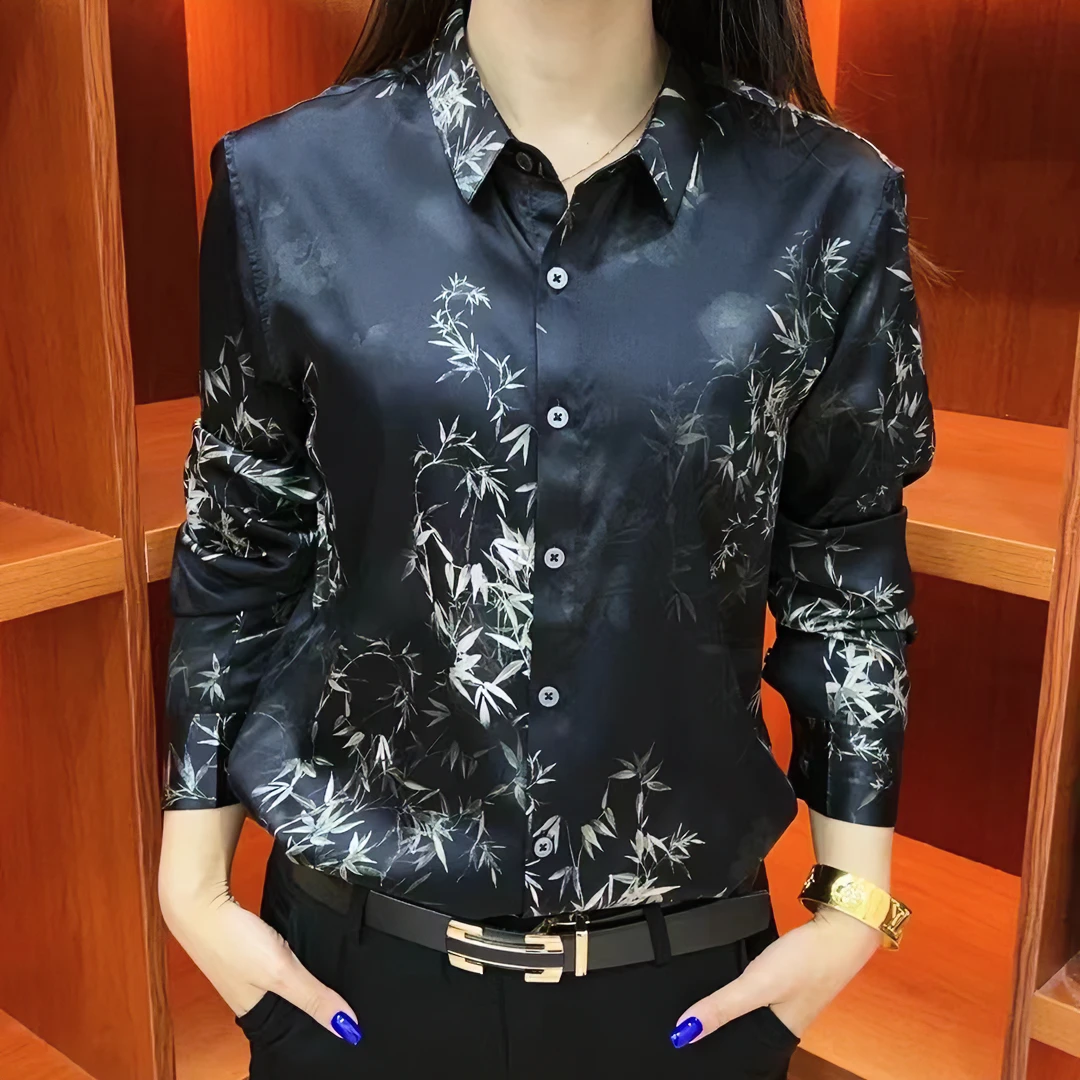 HFJQ桑蚕丝新款男士轻奢高端长袖衬衫商务通勤出游衬衣99933）