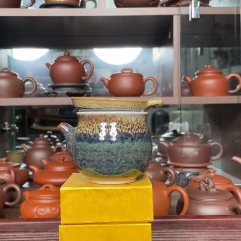 清水泥茶壶祥陶滤网与公杯