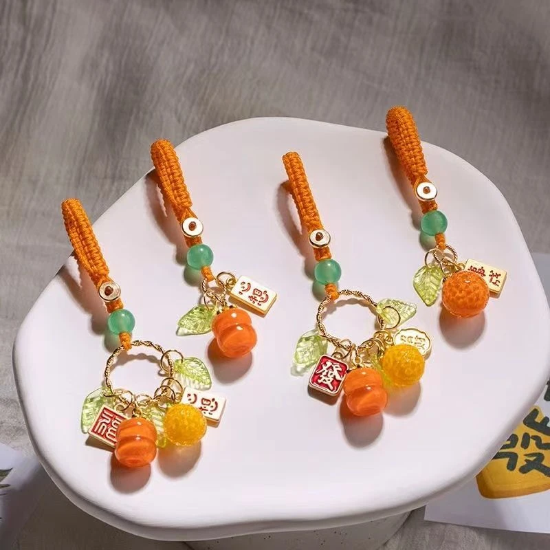 网红可爱橙子橘子钥匙扣精致柿柿如意心想事橙汽车钥匙挂件女生