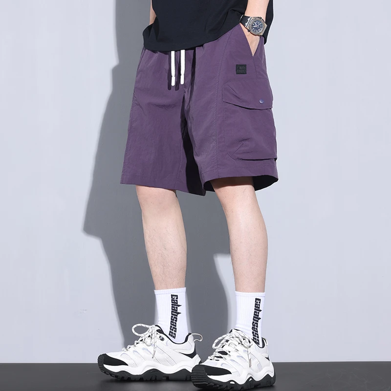 Kuvine夏季冰丝工装短裤男美式潮流宽松薄款速干休闲运动五分裤子