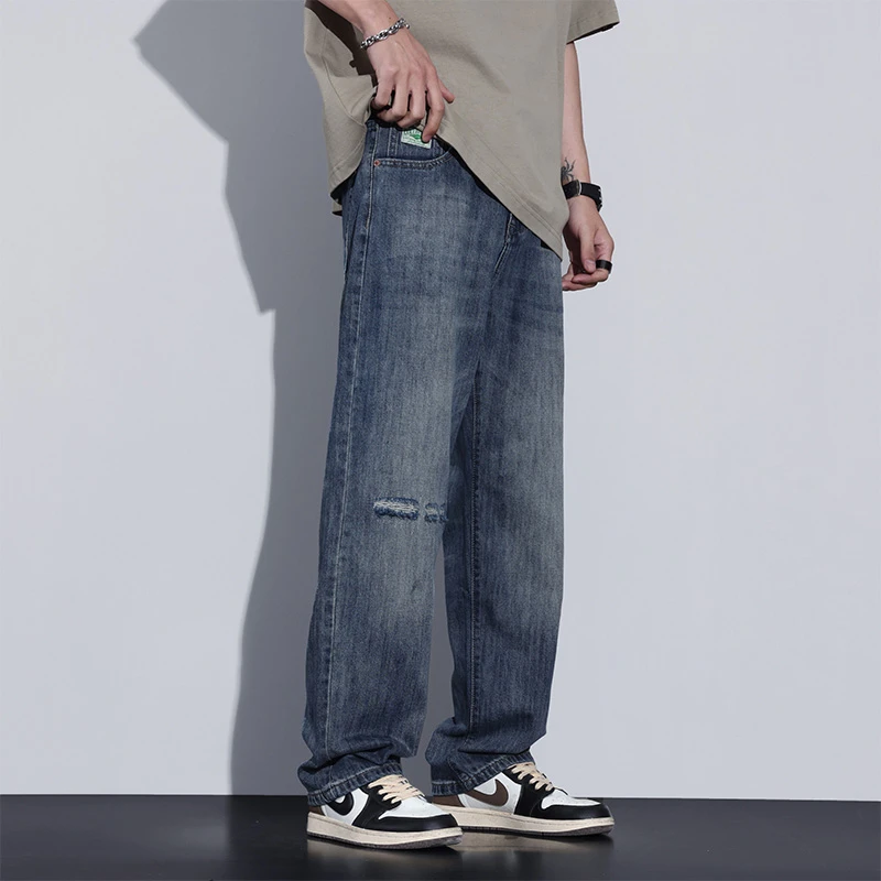 Kuvine2025秋季款男士水洗牛仔裤潮流美式怀旧宽松直筒微弹长裤子