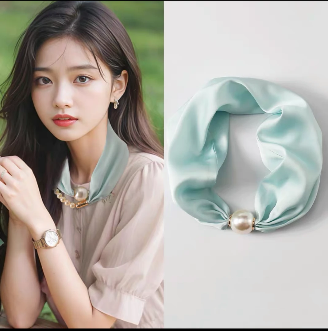 【淡绿色款】2024新款磁吸扣锁骨高级搭配衬衫丝巾
