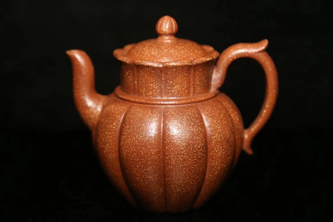 筋纹僧帽壶！330毫升，7孔出水！红降破，长13厘米高11厘米直径9厘米