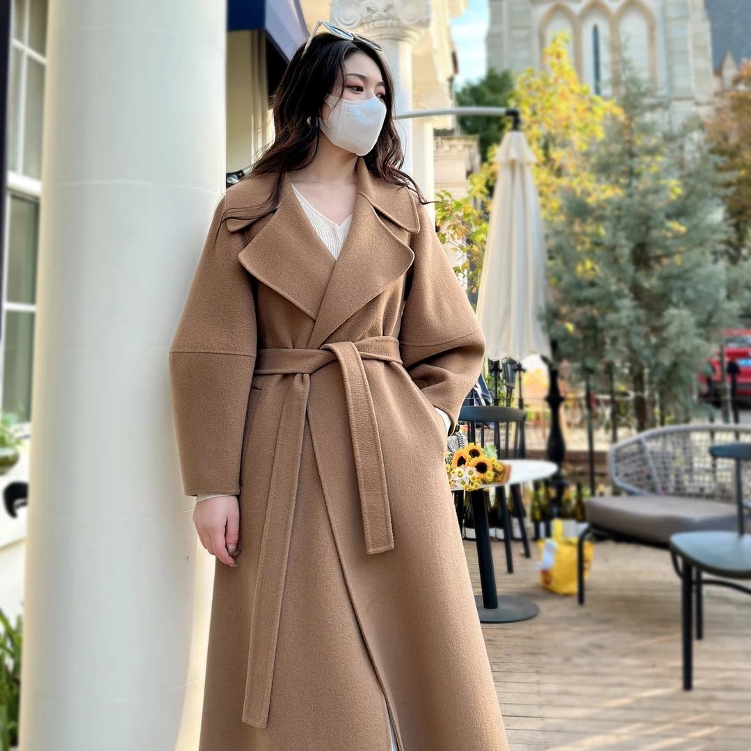 尚锦颜【驼色】法式高端双面羊绒大衣设计师秋冬双面呢中长款外套