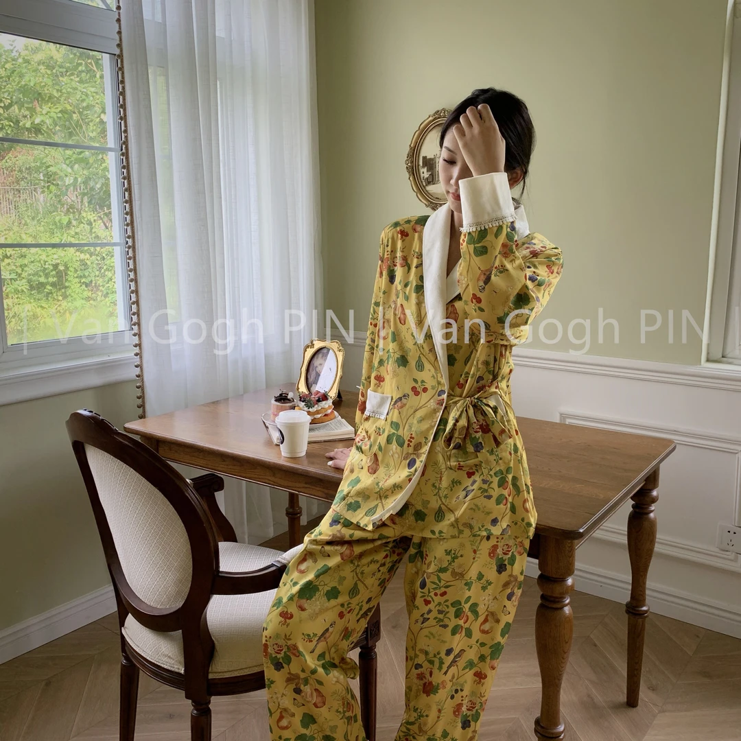 Van Gogh pin【柔樱金沙·丝加绒】小众秋冬加绒双层家居服睡衣套装