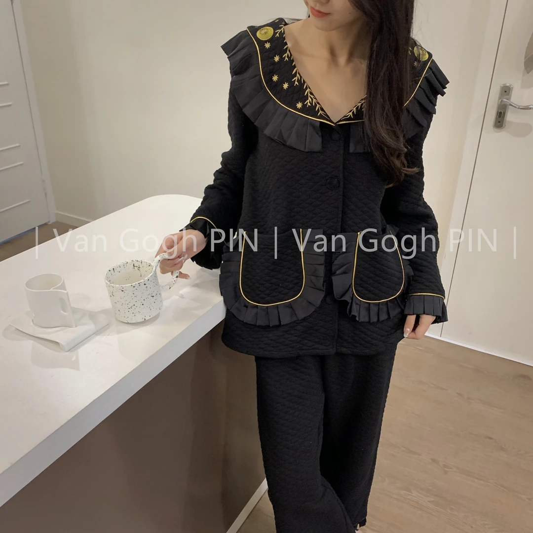 Van Gogh pin【月光曲】小众法式重工刺绣新秋冬纯棉家居服睡衣套装