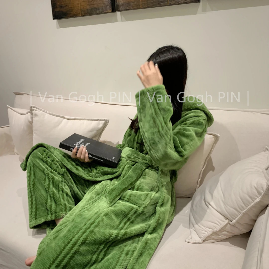 Van Gogh pin【柏林往事】小众设计冬季澳绒睡袍法式家居服睡衣套装