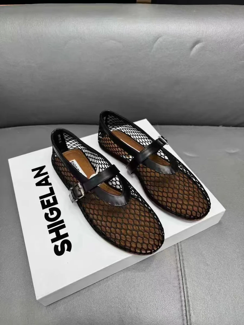 诗歌兰2024夏季时尚百搭圆头网面单鞋