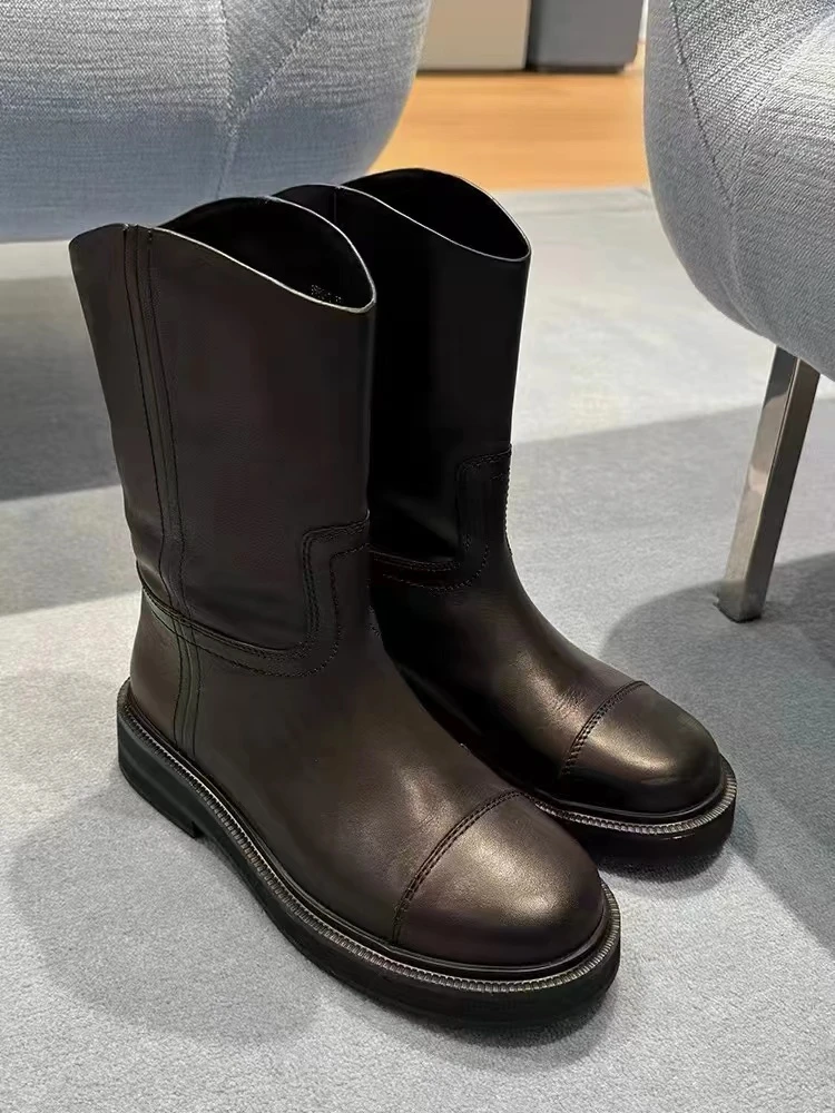 诗歌兰2024秋季新款百搭真皮马丁靴时尚英伦风短靴潮