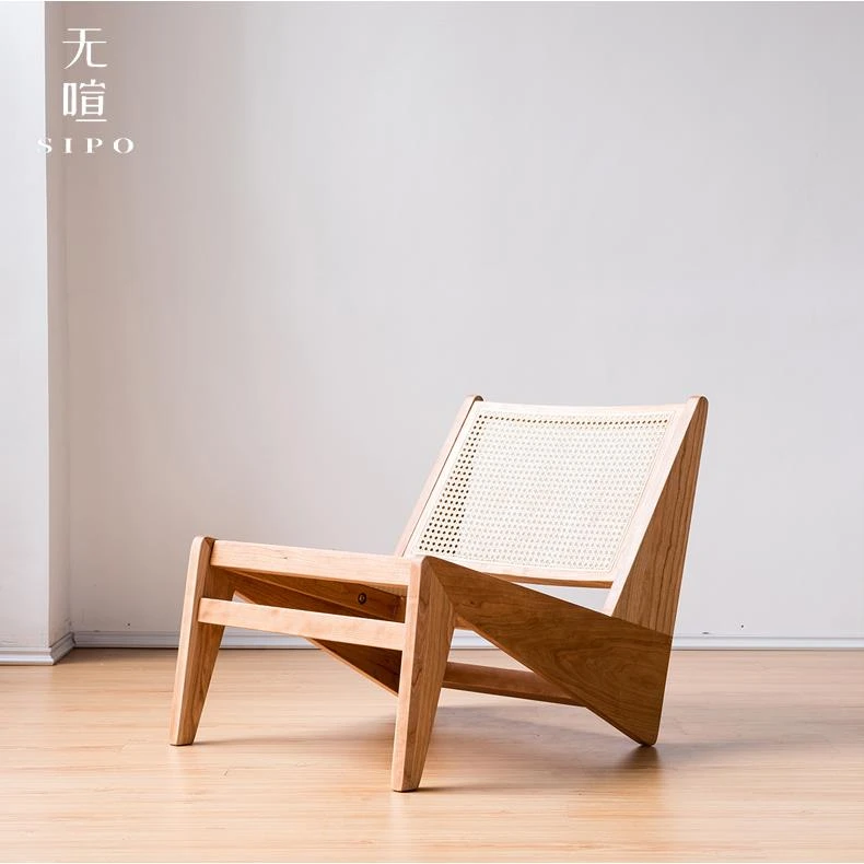 无喧「昌迪加尔袋鼠椅」北欧实木中古风侘寂风藤编单人靠背椅家用