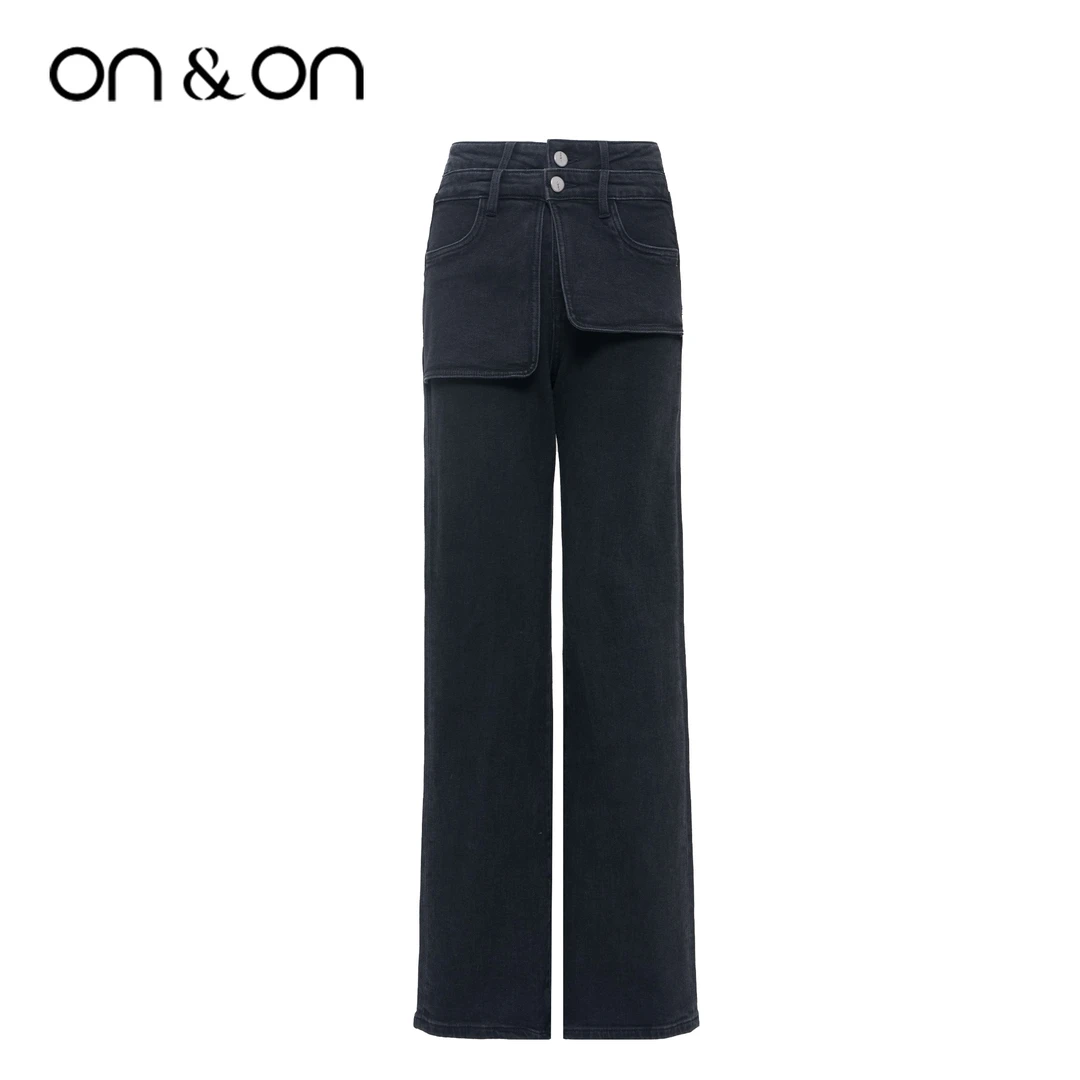 ON&ON/安乃安秋冬女裤设计感双腰高腰阔腿显腿长牛仔裤-N2AU30043