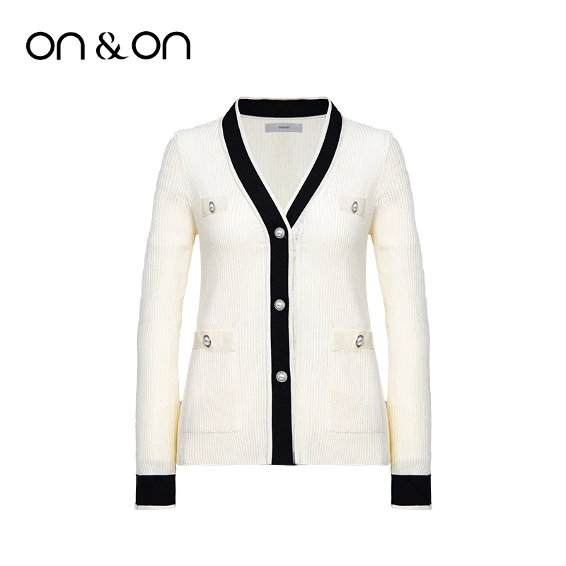 ON&ON/安乃安冬季季百搭时尚撞色拼接显瘦女士针织开衫-NW1WS1120