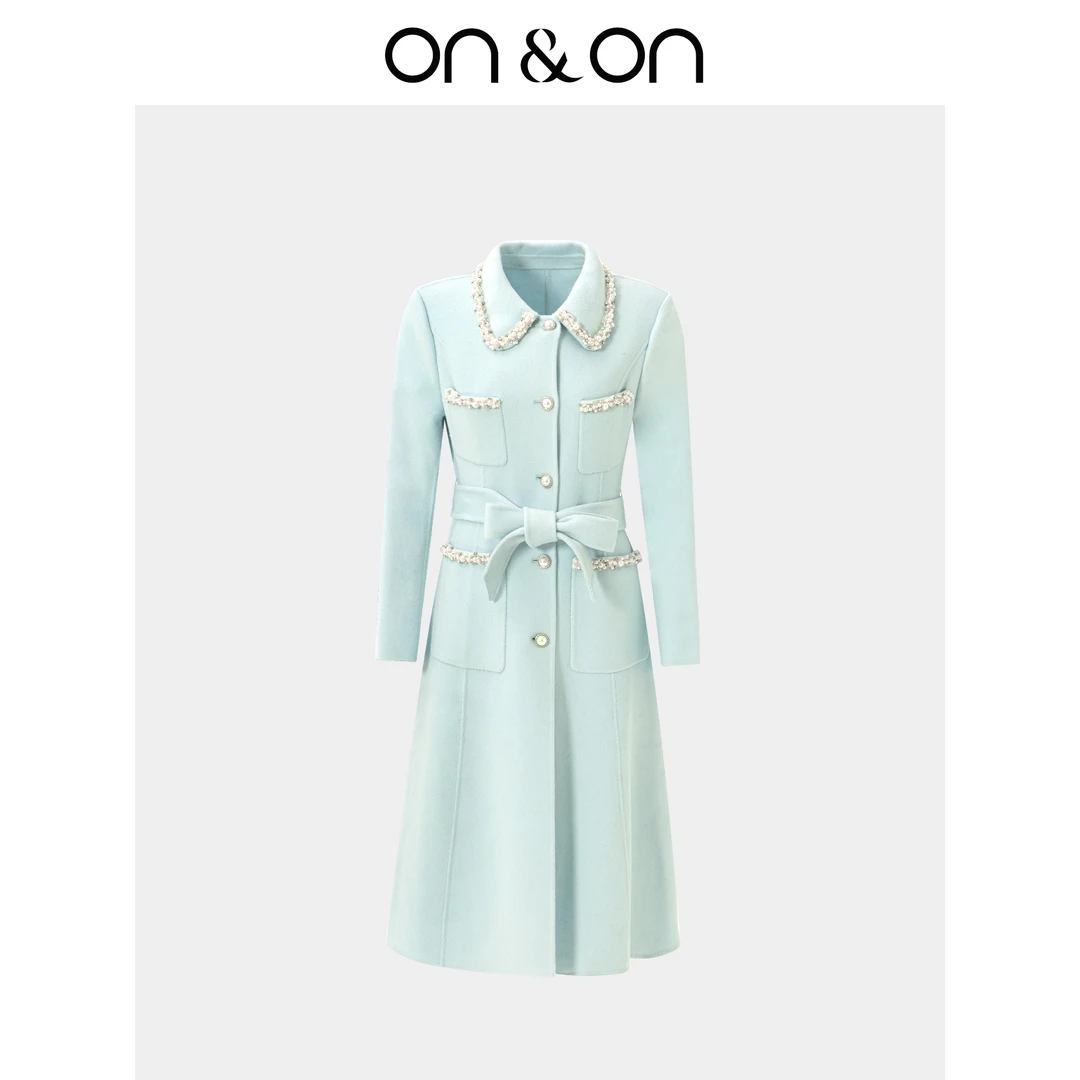 ON&ON/安乃安冬季新款韩版重工钉珠长款双面羊毛大衣-N4SW52117
