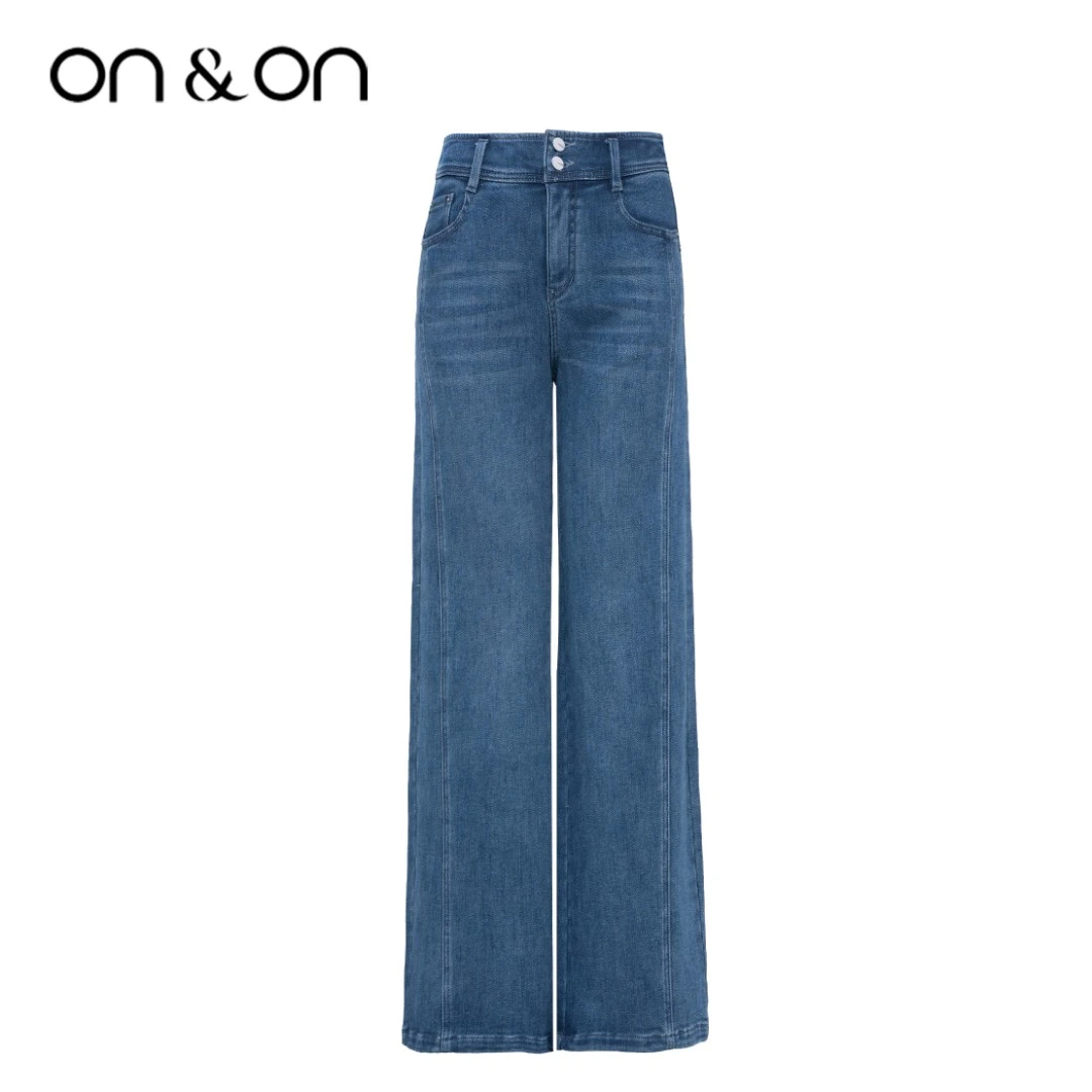 ON&ON/安乃安冬季新高腰时尚显瘦两粒扣薄绒女百搭显瘦时尚牛仔裤