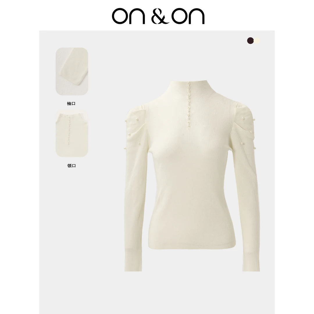 ON&ON/安乃安25春半高领钉珠修身感长袖时尚百搭针织衫-N4SW63320
