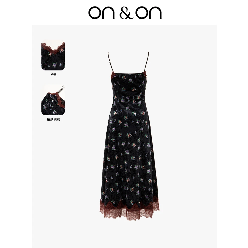 ON&ON/安乃安秋冬轻奢甜美复古气质丝绒印花女款吊带裙-N4SA16268
