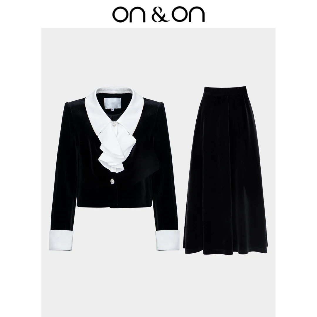 ON&ON/安乃安秋冬新款丝绒撞色翻领轻奢气质两件套-N3SH7003101