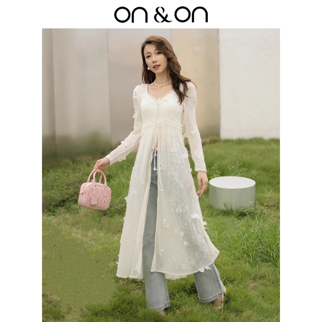 ON&ON/安乃安25秋长袖重工立体绣花长款钉钻针织开衫-N3SW5202291