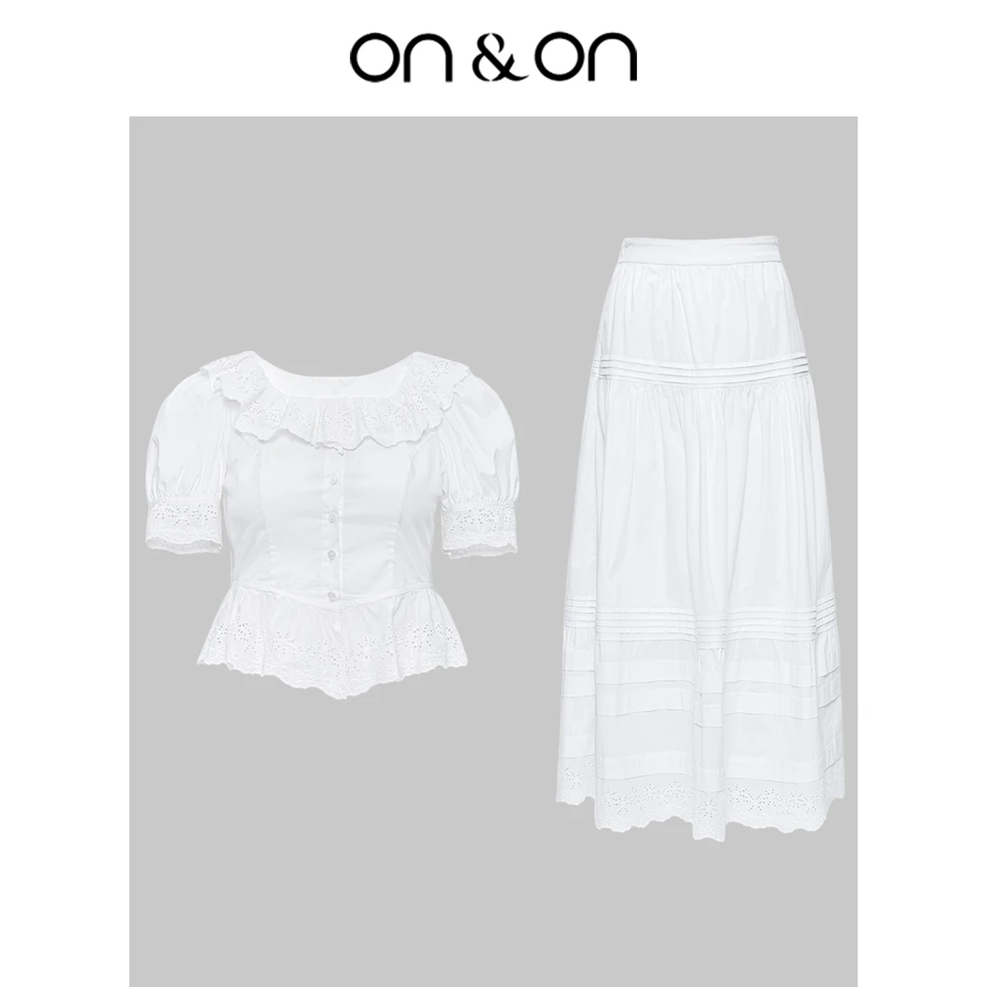 ON&ON/安乃安夏季新款法式减龄镂空蕾丝白半身裙套装N3SW70017