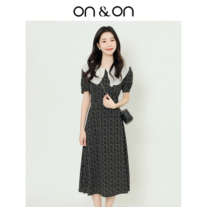 ON&ON/安乃安25夏季新款双层荷叶领撞色碎花女装连衣裙-N2SU16038
