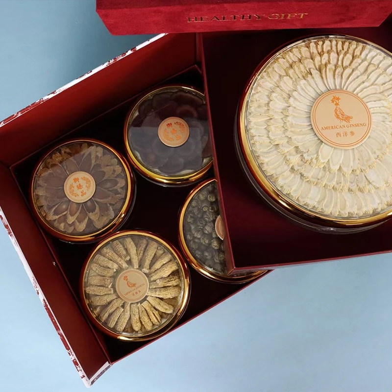 红丝绒5拼旋转滋补品礼盒 2024年货高档伴手礼西洋参石斛花胶