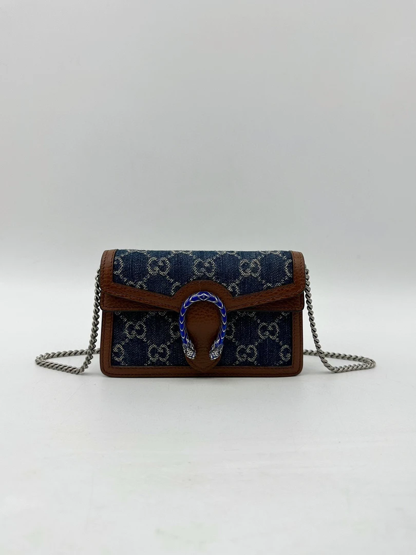95新 GUCCI/古驰 Super mini丹宁牛仔酒神链条包81733