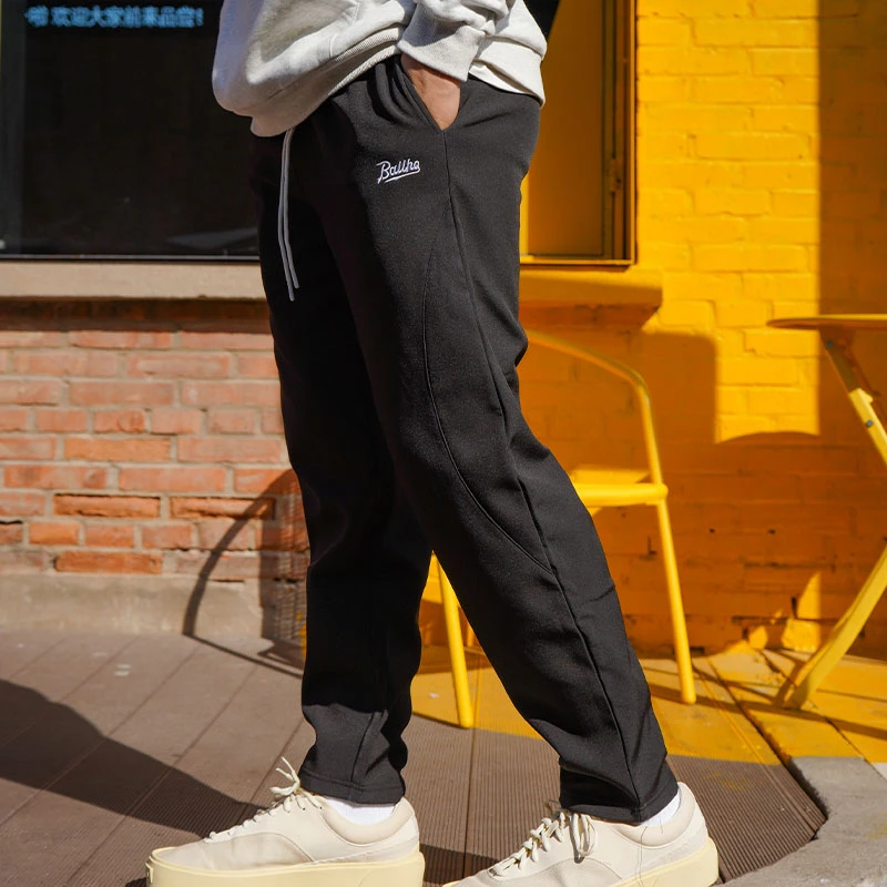 ballho加厚加绒卫裤男秋冬季保暖宽松休闲裤百搭休闲梭织运动长裤