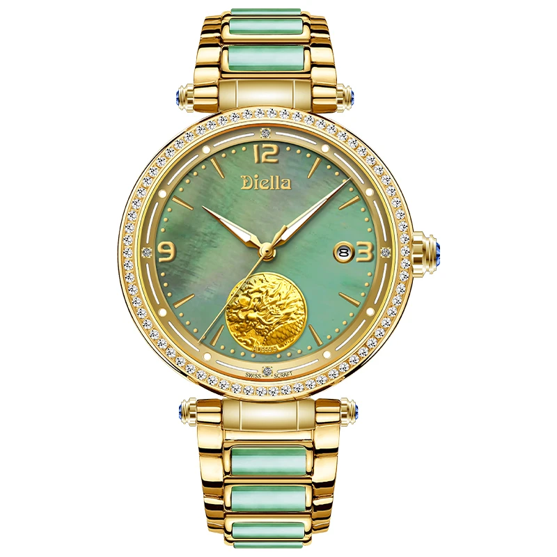 【万象府邸】艾帝雅龙的传人含金镶嵌翡翠全自动机械腕表