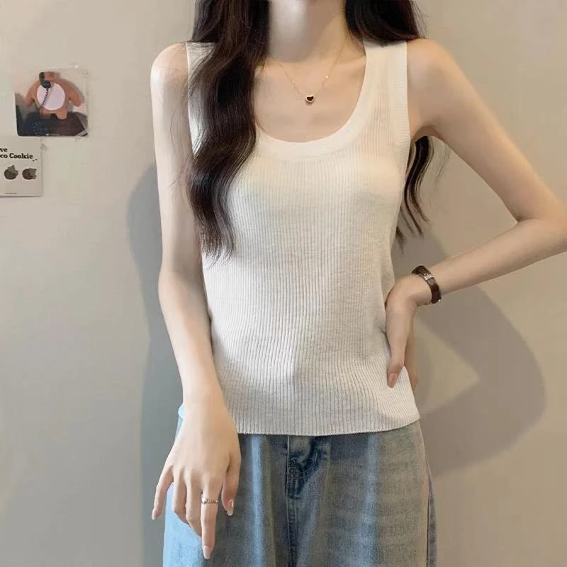 夏季精纺桑蚕丝U型吊带背心无袖百搭显瘦纯色吊带