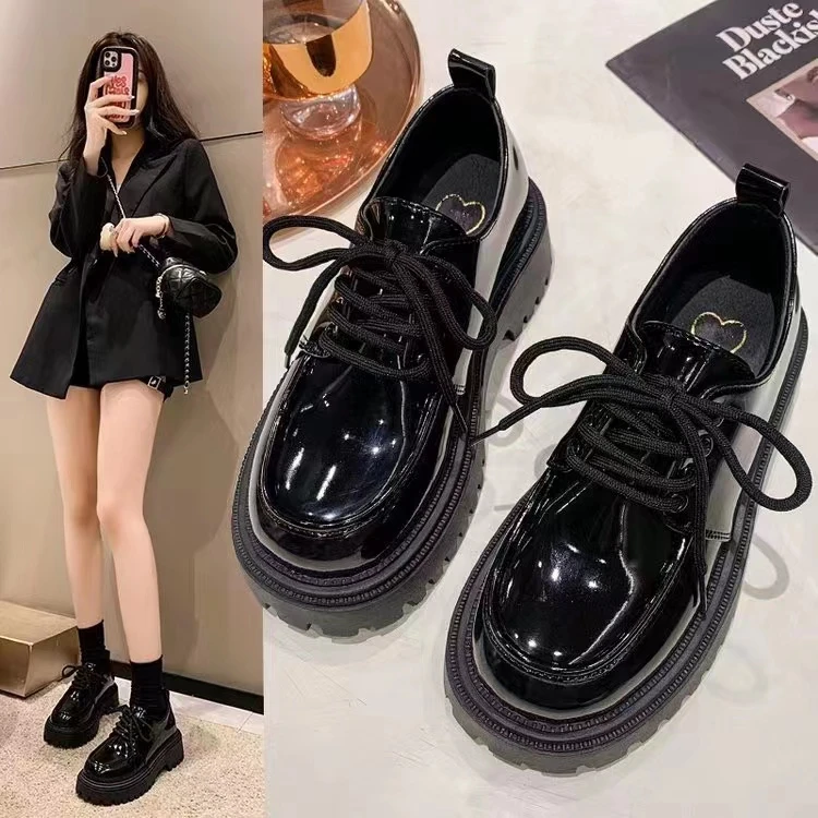 皮鞋女英伦风2023秋季韩版百搭厚底乐福鞋2308