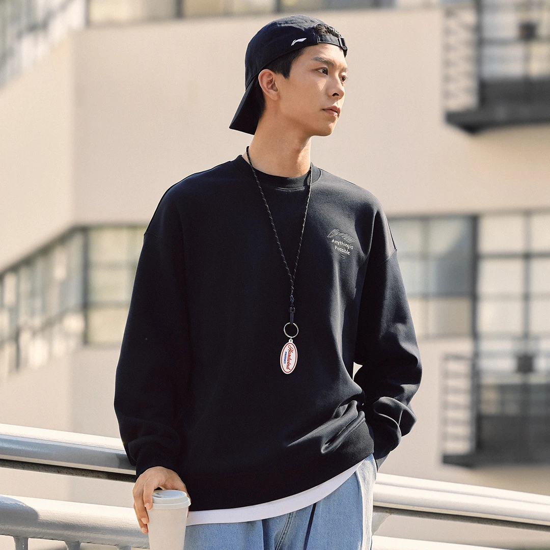 【运动生活系列】李宁新款百搭休闲情侣宽松ins套头卫衣AWDUF05