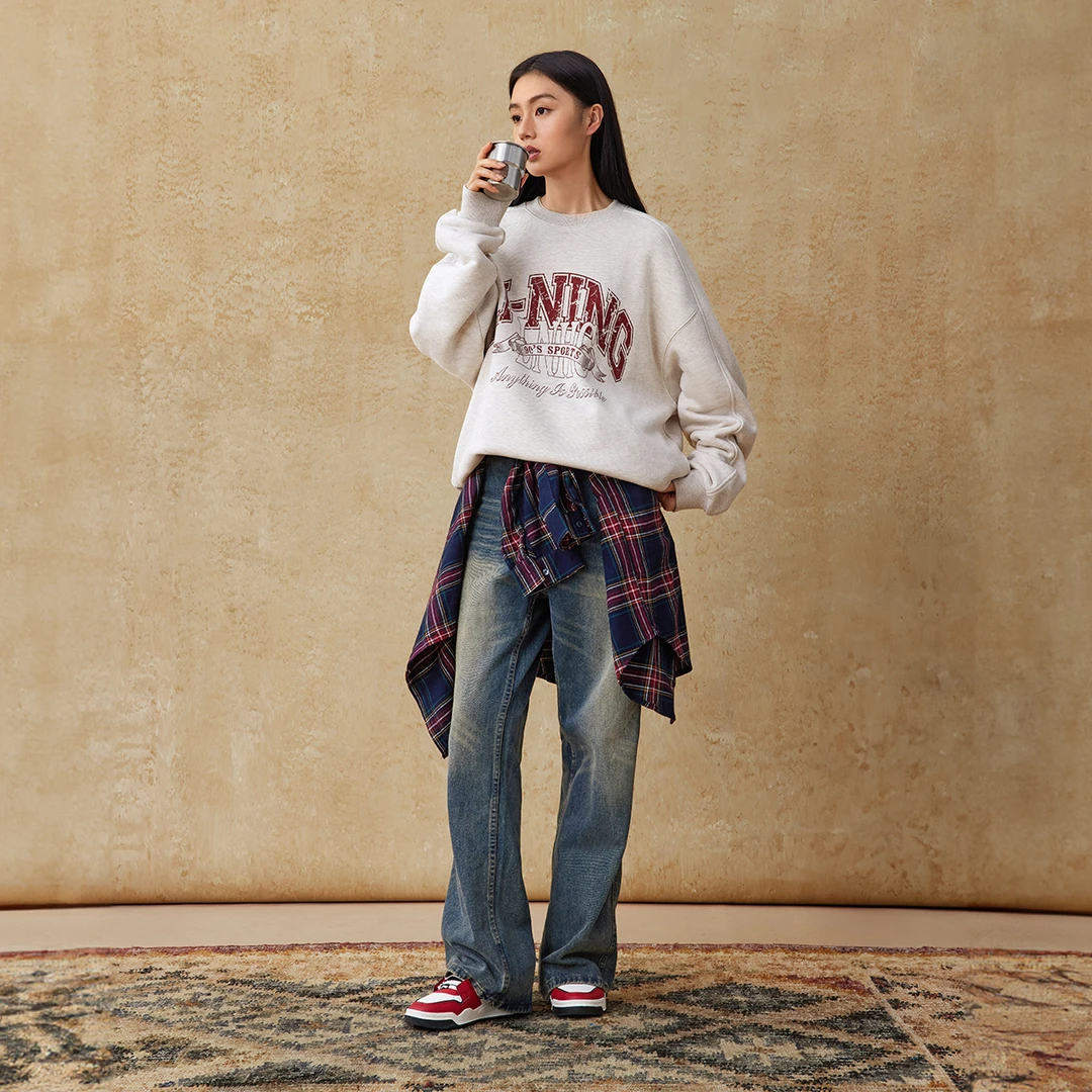 李宁新品运动时尚系列男女同款加绒保暖宽松套头冬季卫衣