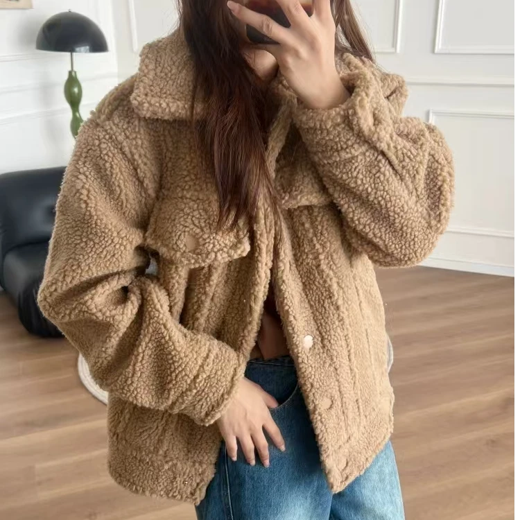 喜柿-【海盐焦糖】外贸单秋冬毛感保暖立领加厚休闲百搭外套