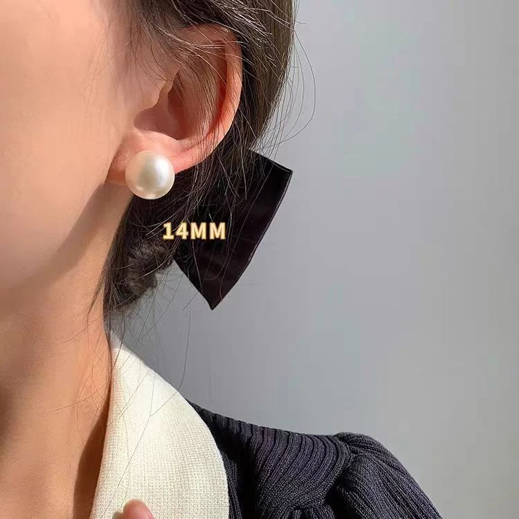 非金属仿珍珠耳饰 气质耳钉百搭法式小众简约ins优雅温柔(14mm)