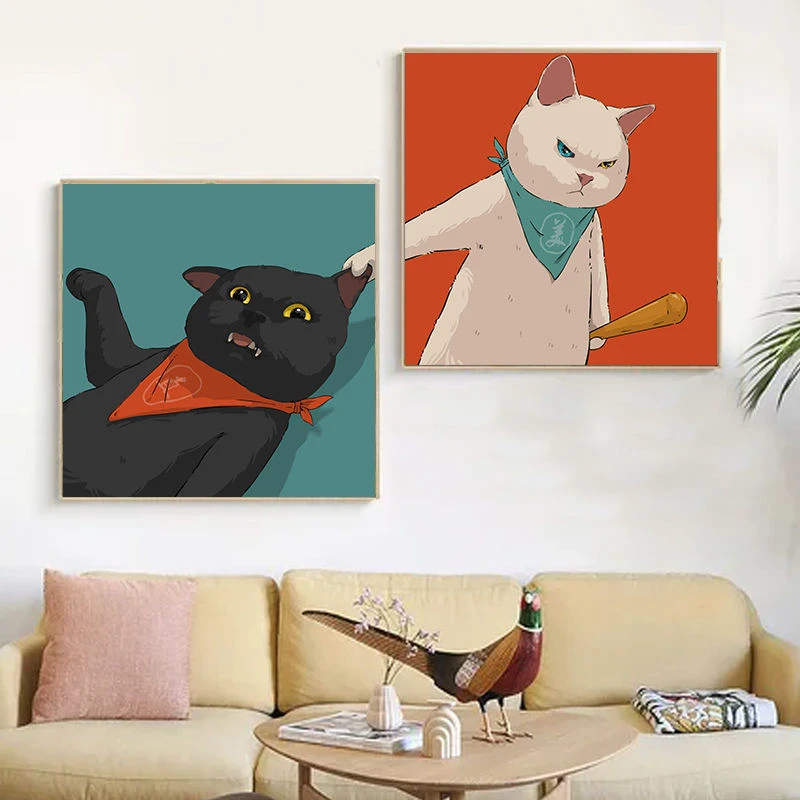 可爱猫咪挂画卧室儿童房动漫情侣头像卡通装饰画客厅沙发背景温馨