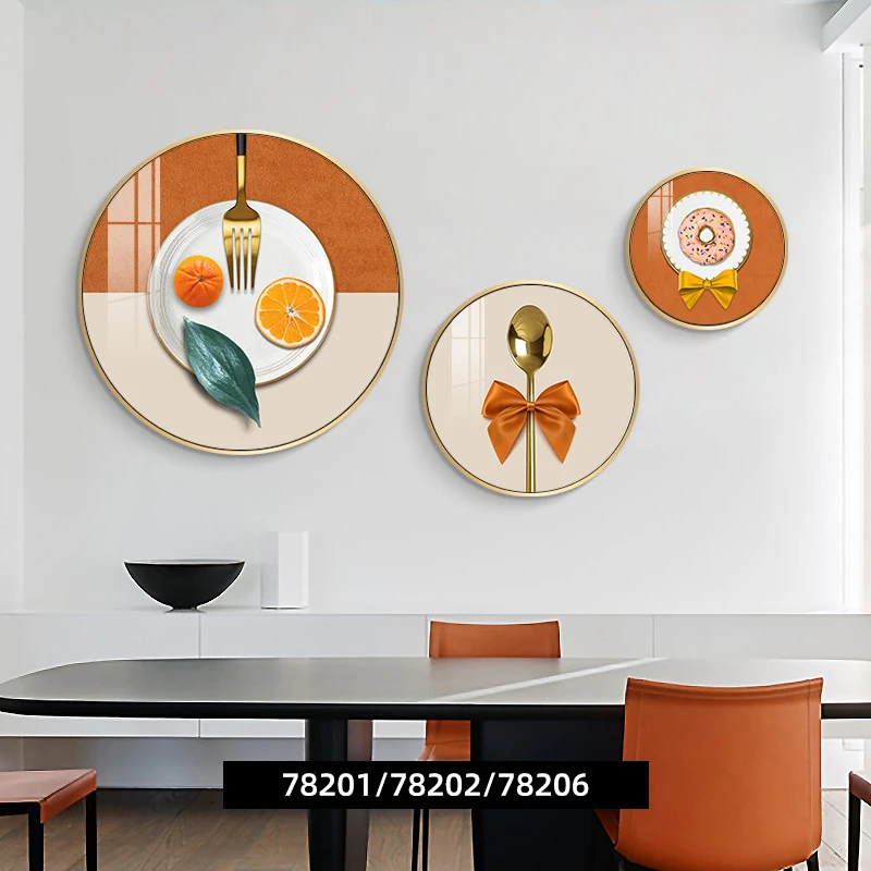 现代简约餐厅圆形装饰画餐桌挂画轻奢抽象组合饭厅客厅背景墙壁画