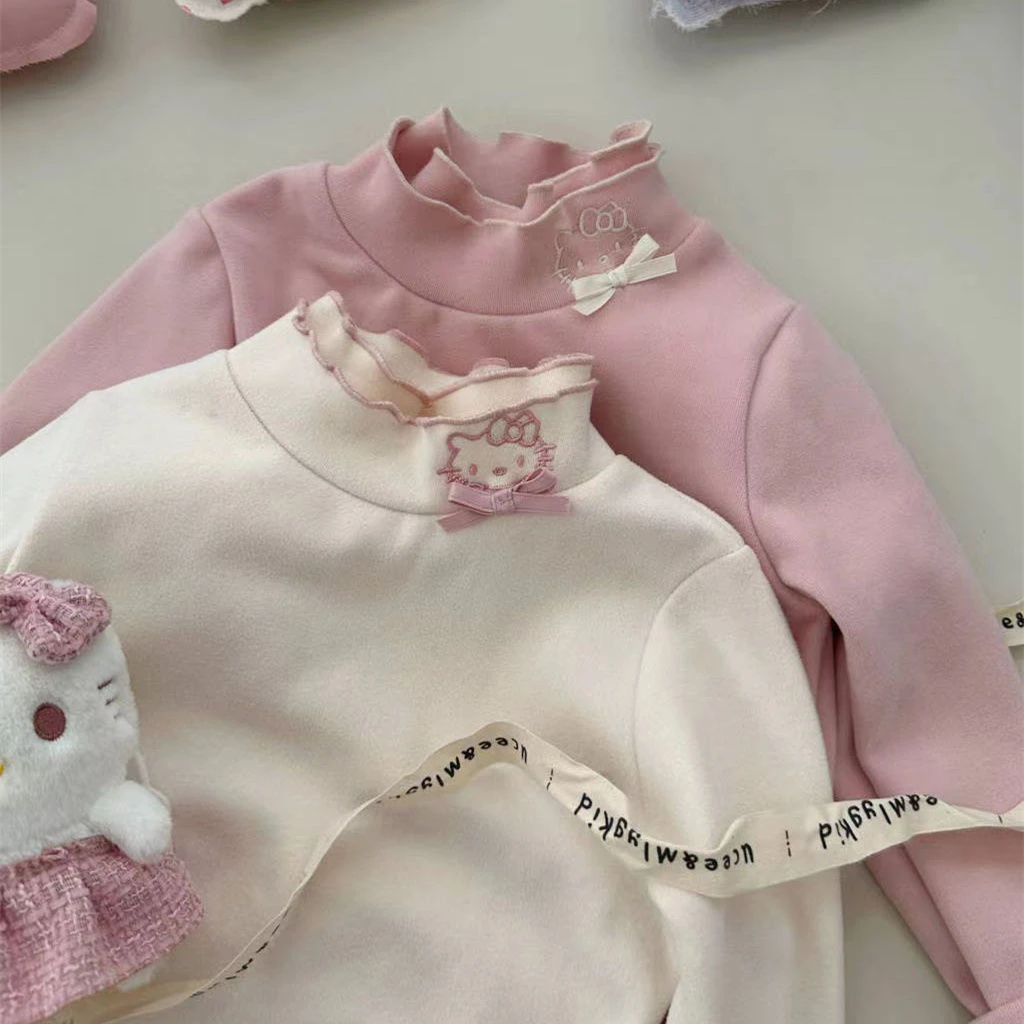 女小童冬季加绒褶皱打底衫2025秋冬装女宝宝洋气百搭时髦T恤上衣