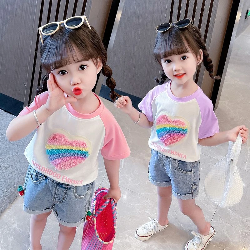 女童短袖上衣T恤夏装2024新款纯棉女宝宝短袖洋气高档童装上档次