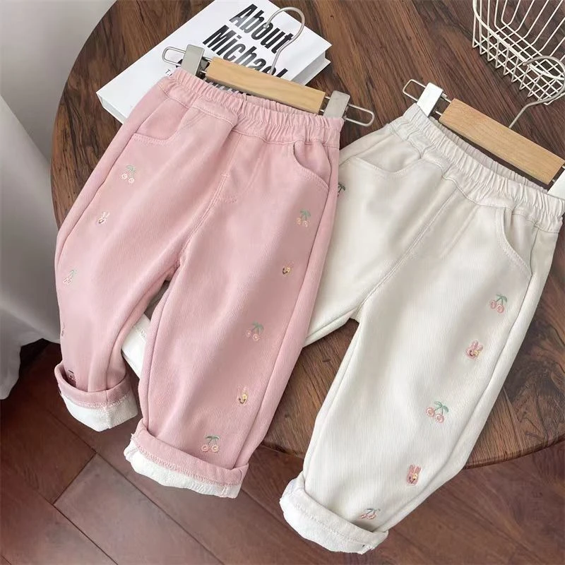 冬款宝宝加绒休闲裤卫裤儿童女童秋冬裤子外穿一体绒哈伦裤长裤女