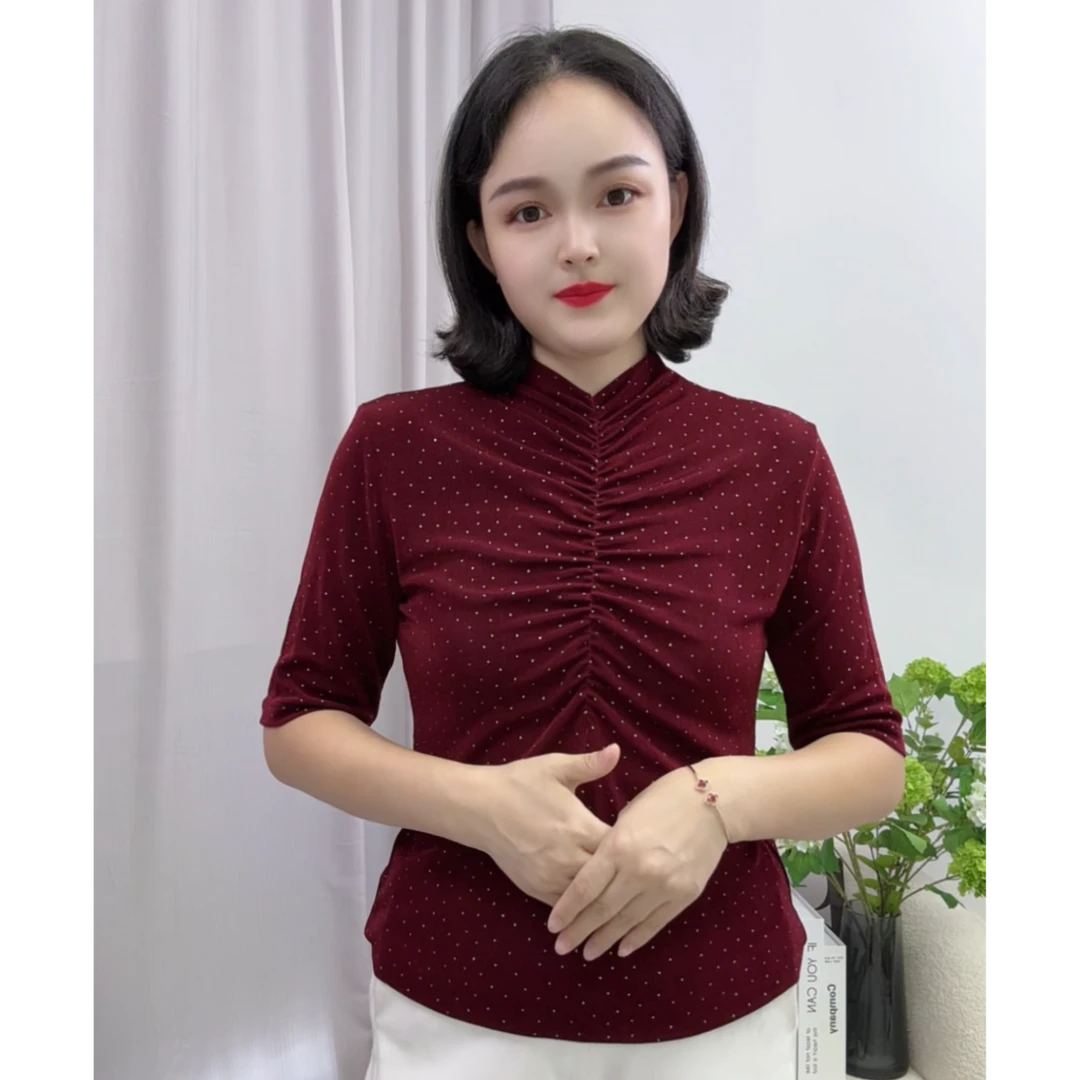 新款女士中袖半高领星空洋气显瘦气质百搭上衣Y812