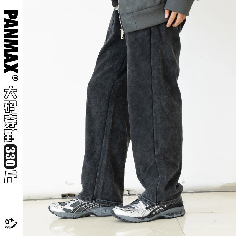 PANMAX/潘·麦克斯PANMAX秋季新品大码直筒重炒雪花针织卫裤