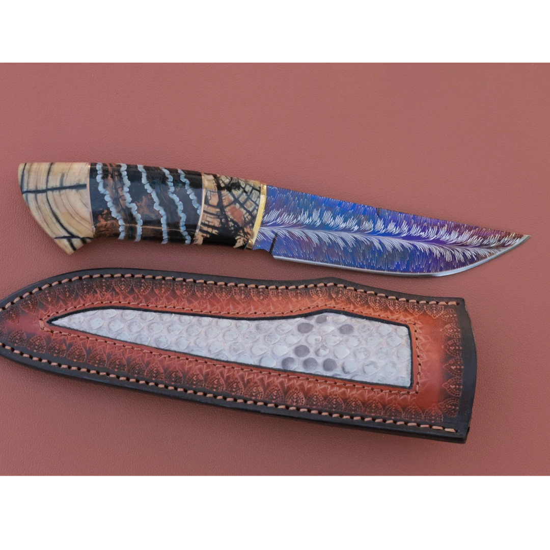 【众润】手工制作大马士革羽毛纹手柄臼齿水果刀