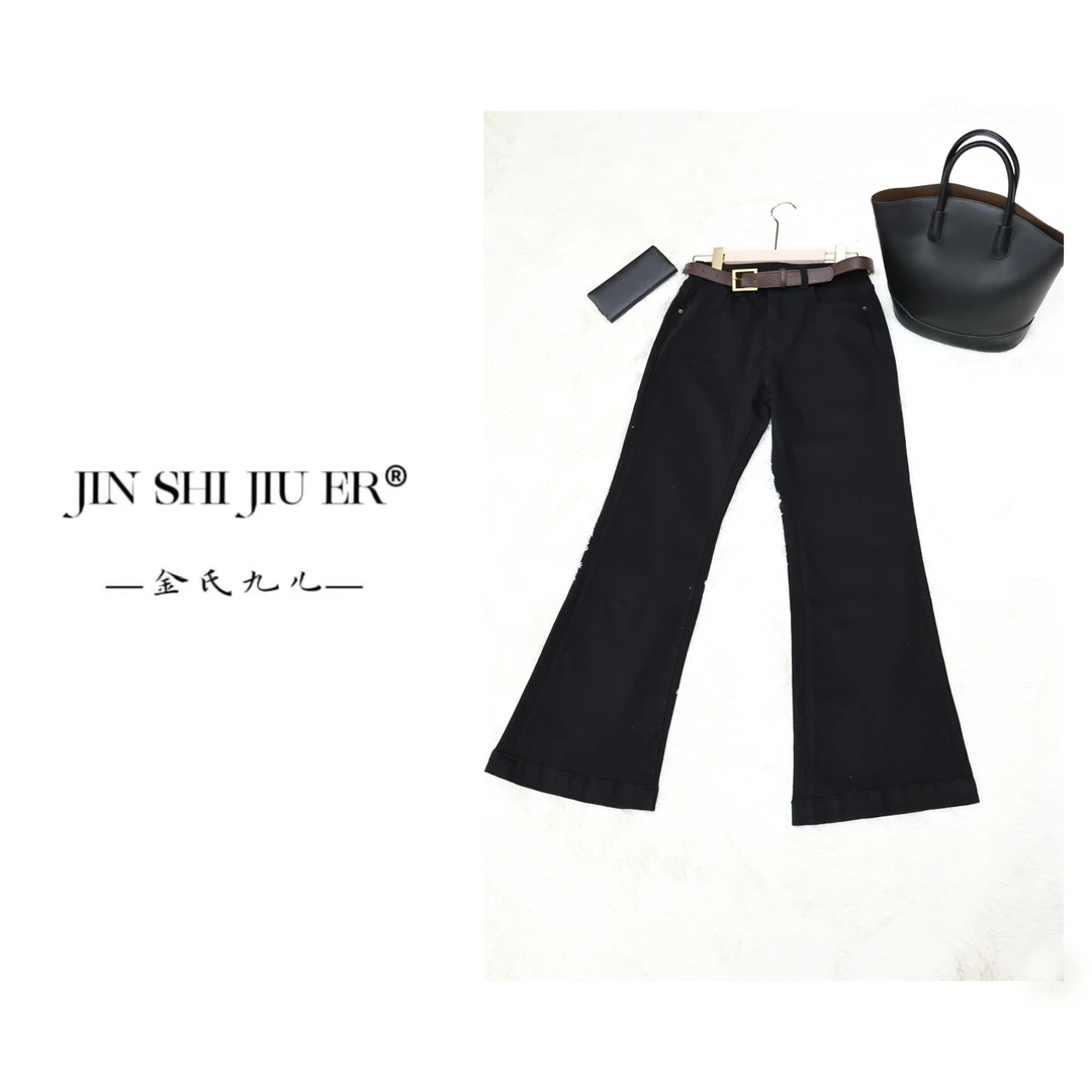 秋冬女装牛仔裤裤子休闲裤高腰时尚黑色长裤65369