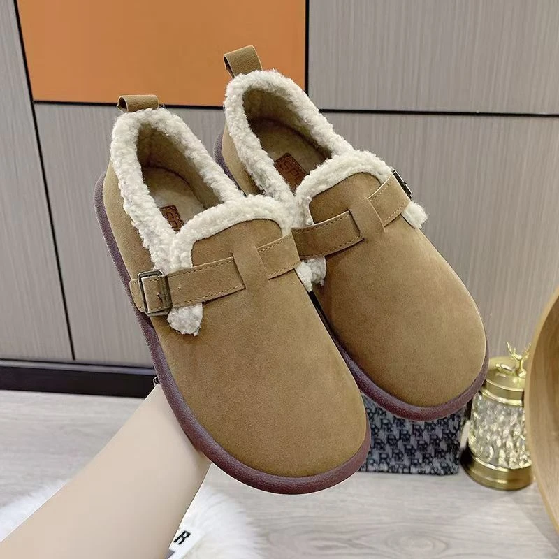 女鞋加绒保暖2024冬季新款休闲百搭豆豆鞋平底毛毛鞋孕妇鞋gd