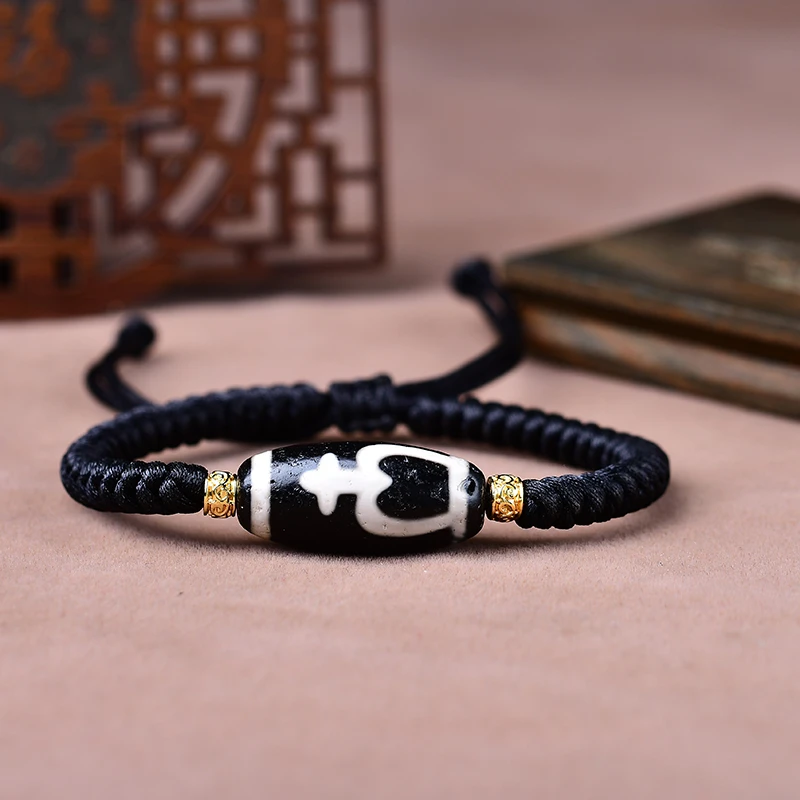 高油黑白宝瓶玛瑙珠28x14mm带手工编制可调节手绳男女同款