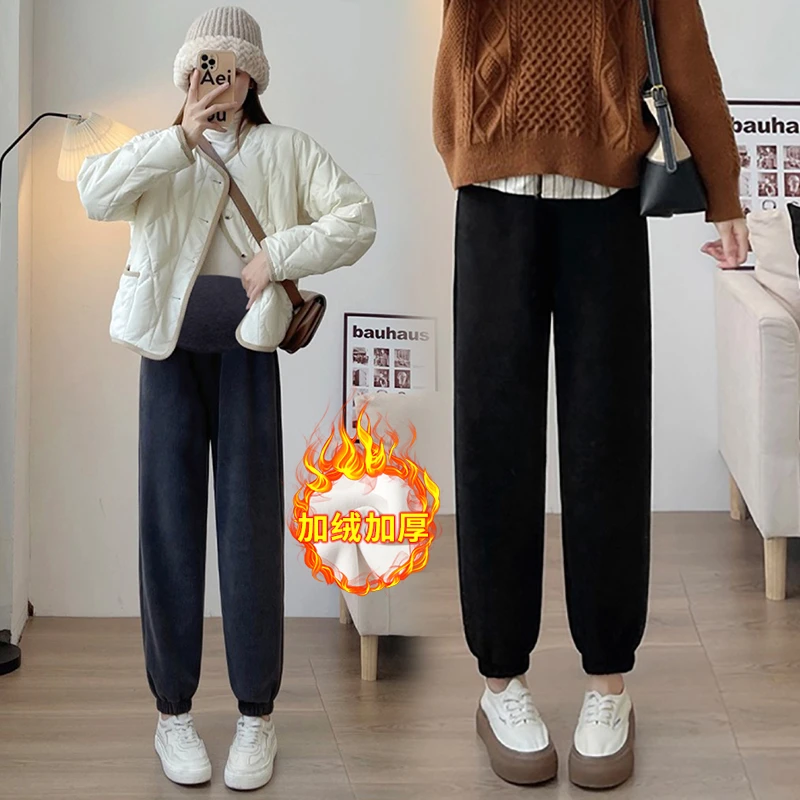 孕妇裤子秋冬款外穿卫裤托腹加绒加厚大码运动休闲裤孕妇装灯笼裤